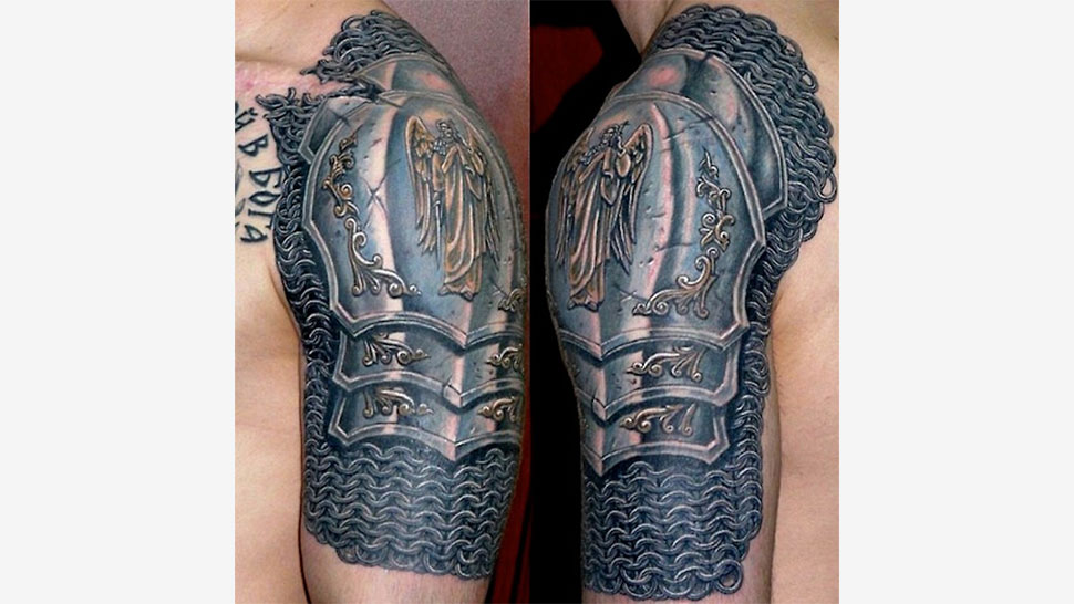 medieval shoulder armor tattoo
