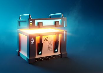 Fantasy Futuristic mystery loot box case opening up to reveal its surprise contents. 3D illustration.