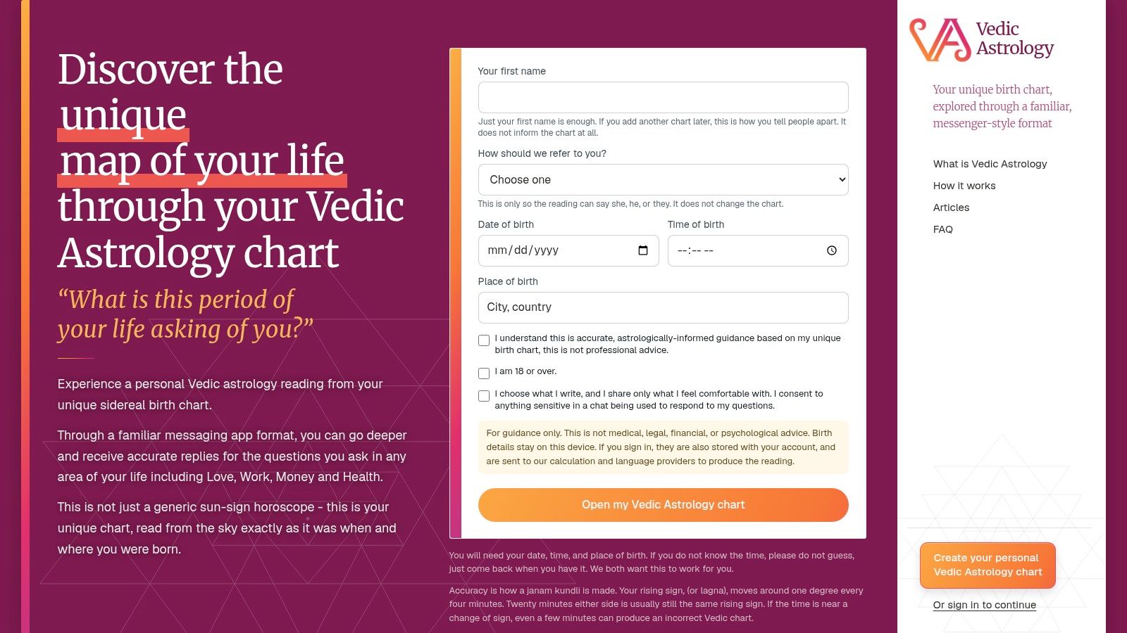 Screenshot from Vedic Astrology